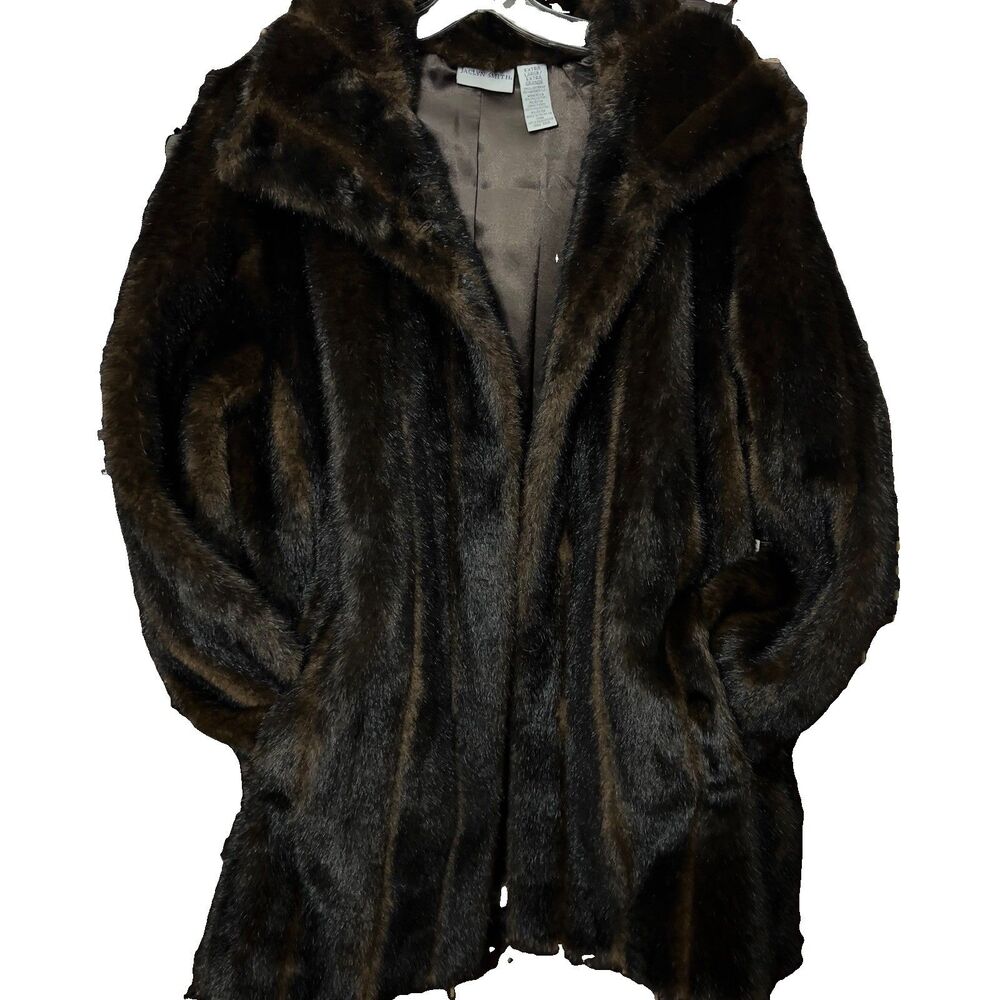 NWT Vintage Jaclyn Smith Chocolate Mid Length Faux Fur Women’s Coat XL
